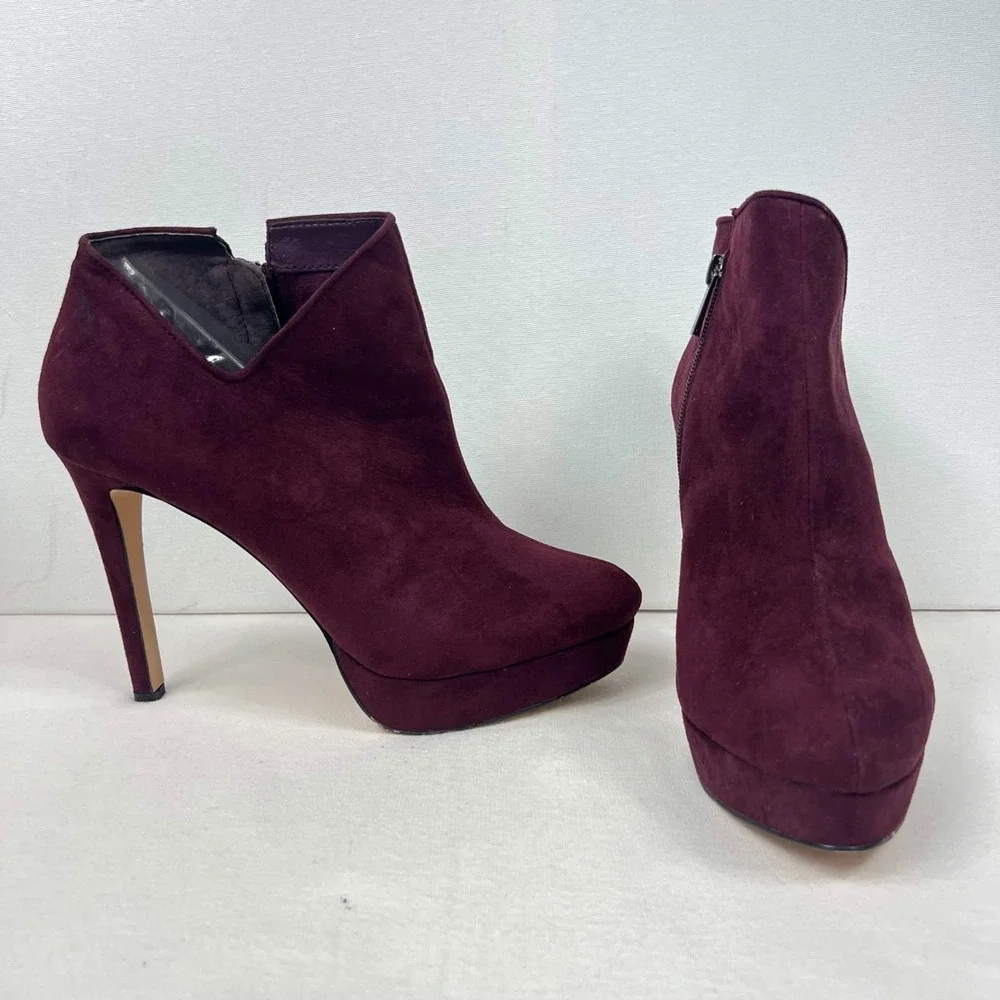 GUC Jessica Simpson Raxen Burgundy Platform Stiletto Ankle Boots Womens 9.5